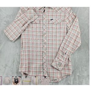 G Star Raw Mens Medium Slim Fit Pearl Snap Long Sleeve Red Plaid Cotton